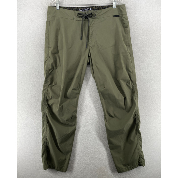 LAIRD Pants Mens 34 Performance Hiking Ankle Zip Drawstring Cotton Blend Green - Picture 1 of 16